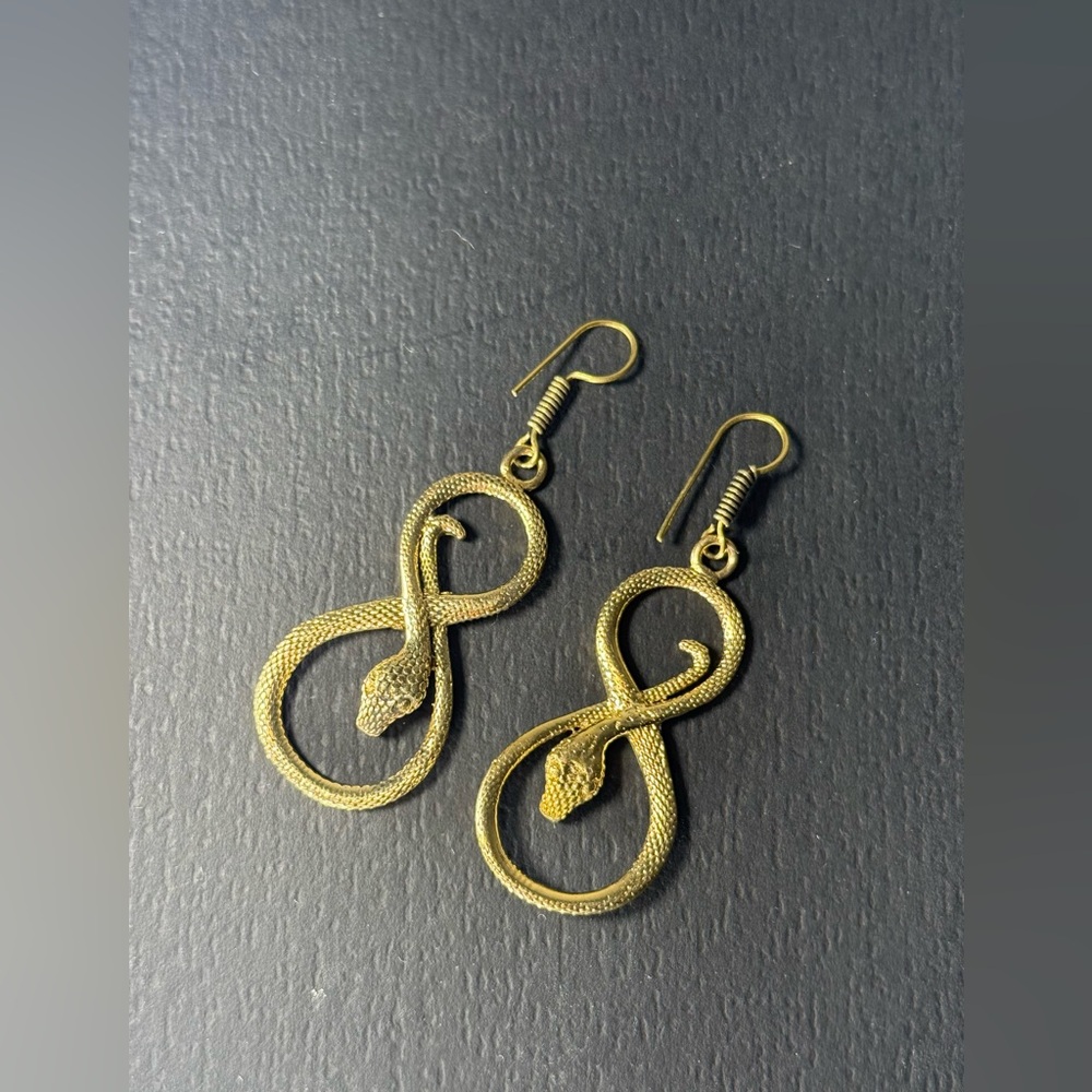 Brass Snake Infinity Earrings – 2” | High Quality & Symbolic
